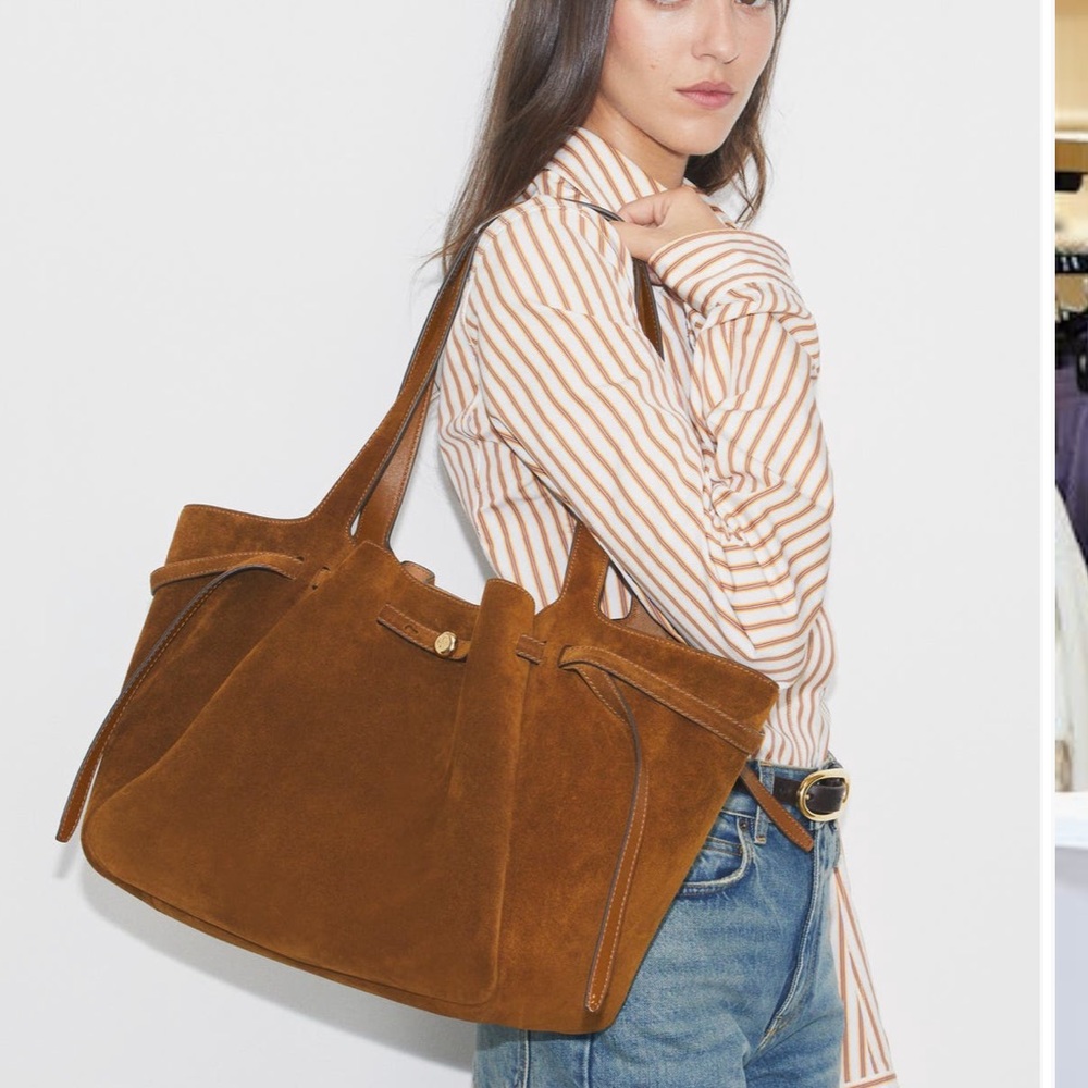 Tory Burch Romy Suede Leather Deep Brown Tote $595
